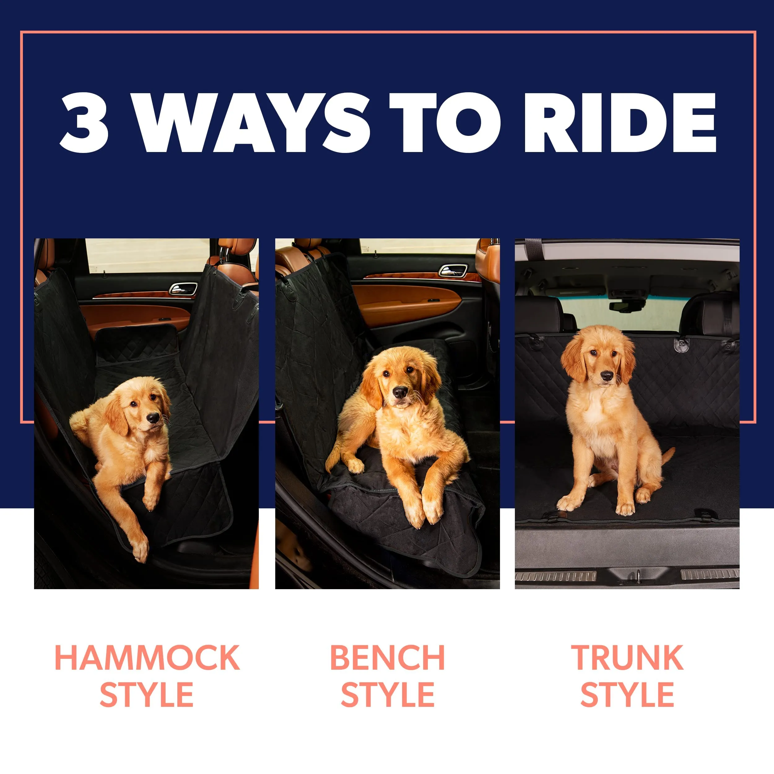 Active Pets Dog Car Seat Cover for Back Seat. Protector Hammock - Waterproof Pet Trucks, Sedans & SUVs Use with Chom Roller Hair Remover. Black