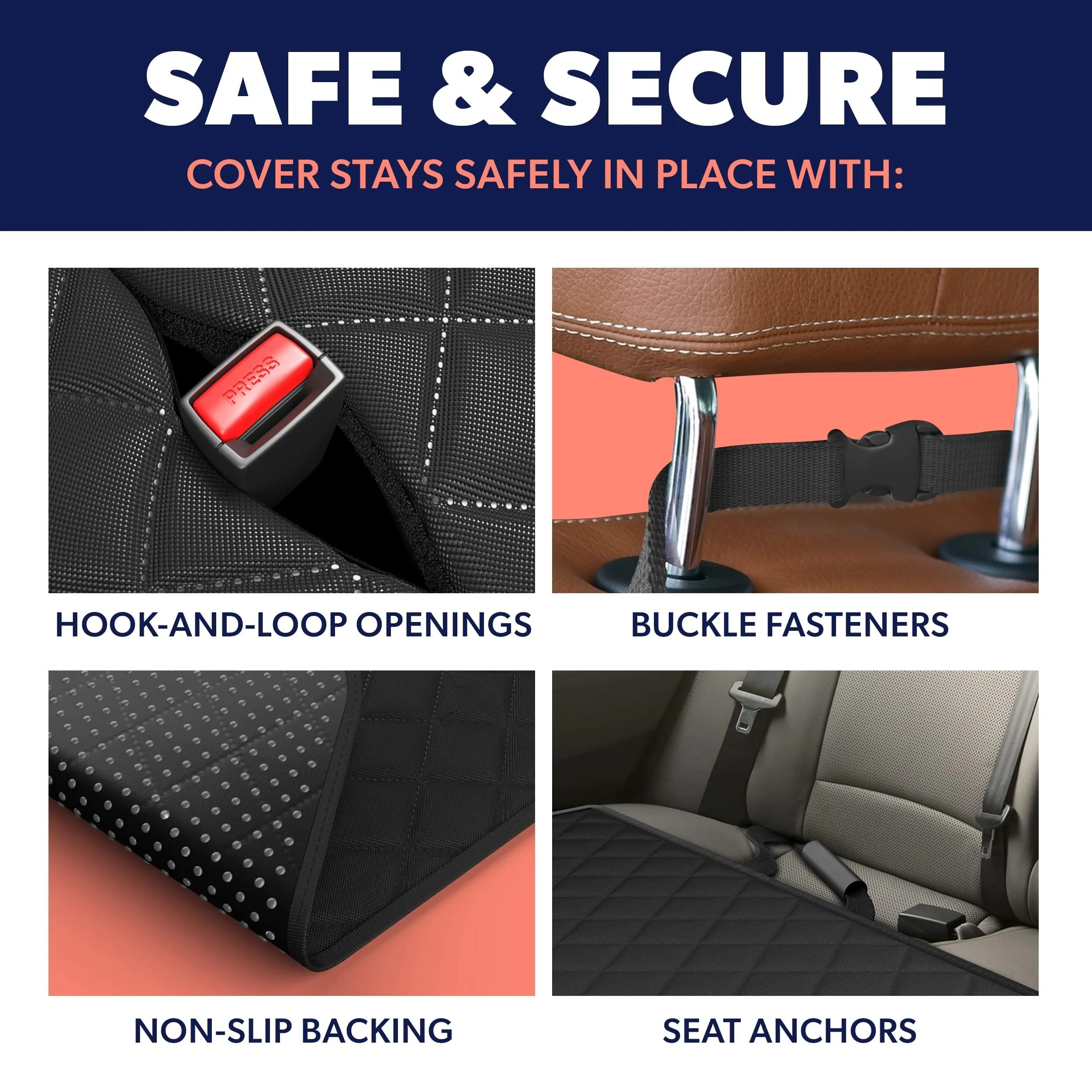 Active Pets Dog Car Seat Cover for Back Seat. Protector Hammock - Waterproof Pet Trucks, Sedans & SUVs Use with Chom Roller Hair Remover. Black