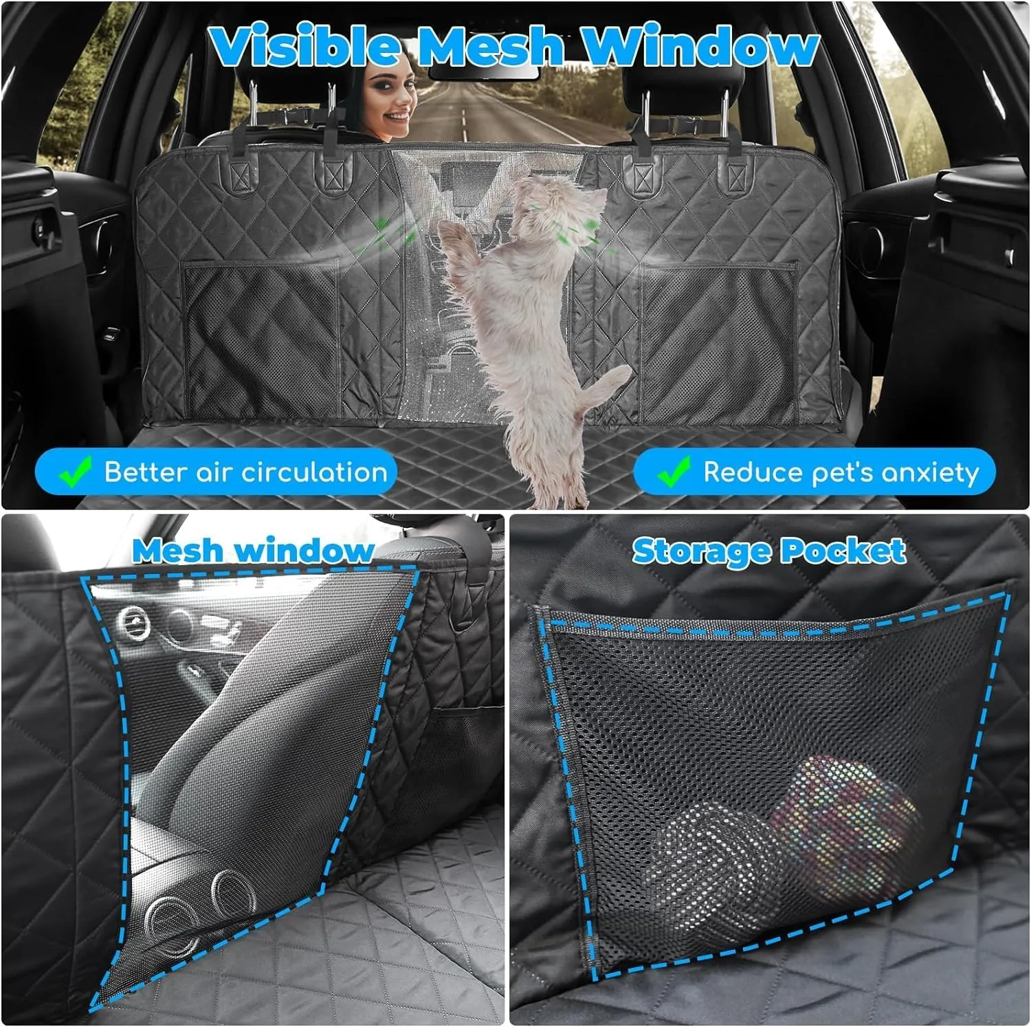 Back Seat Extender for Dogs - Dog Car Seat Cover with Hard Bottom Dog Car Seat Bed Waterproof Dog Hammock for Car Pet Backseat Protector with Mesh Window and Storage Pocket for Car, SUV