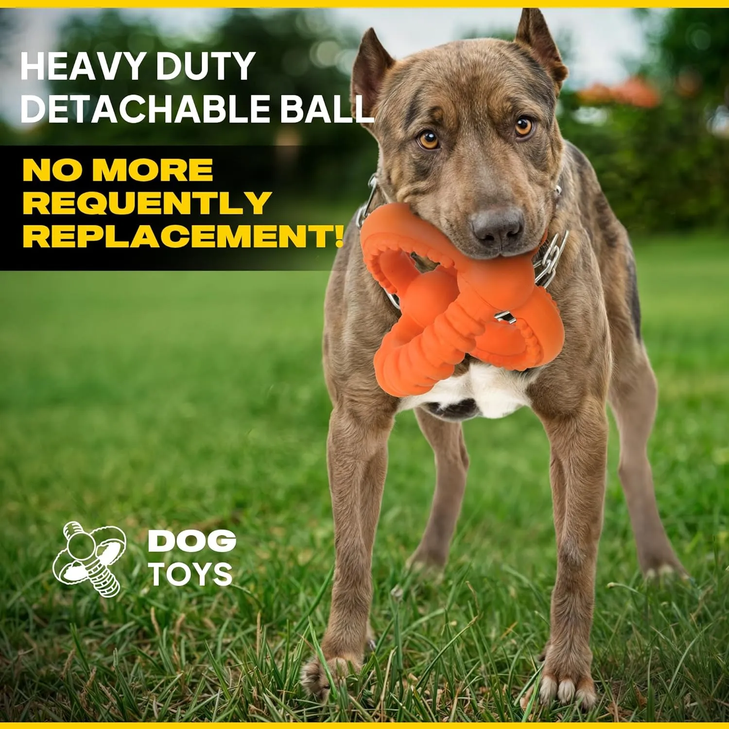 Dog Chew Toys for Aggressive Chewers, 3-In-1 Indestructible Interactive Dog Toys, Unique Detachable Natural Rubber Dog Balls Tug &Fetch Toys for Large Dogs & Medium Dogs(Orange, L)