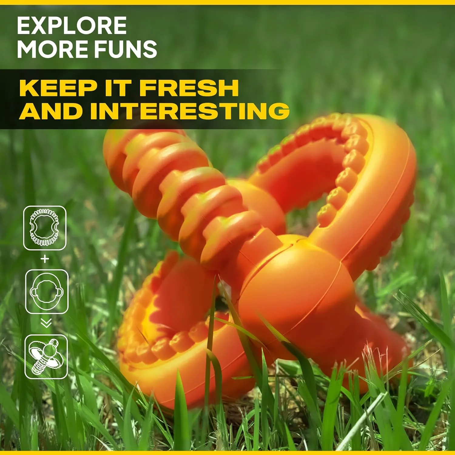 Dog Chew Toys for Aggressive Chewers, 3-In-1 Indestructible Interactive Dog Toys, Unique Detachable Natural Rubber Dog Balls Tug &Fetch Toys for Large Dogs & Medium Dogs(Orange, L)