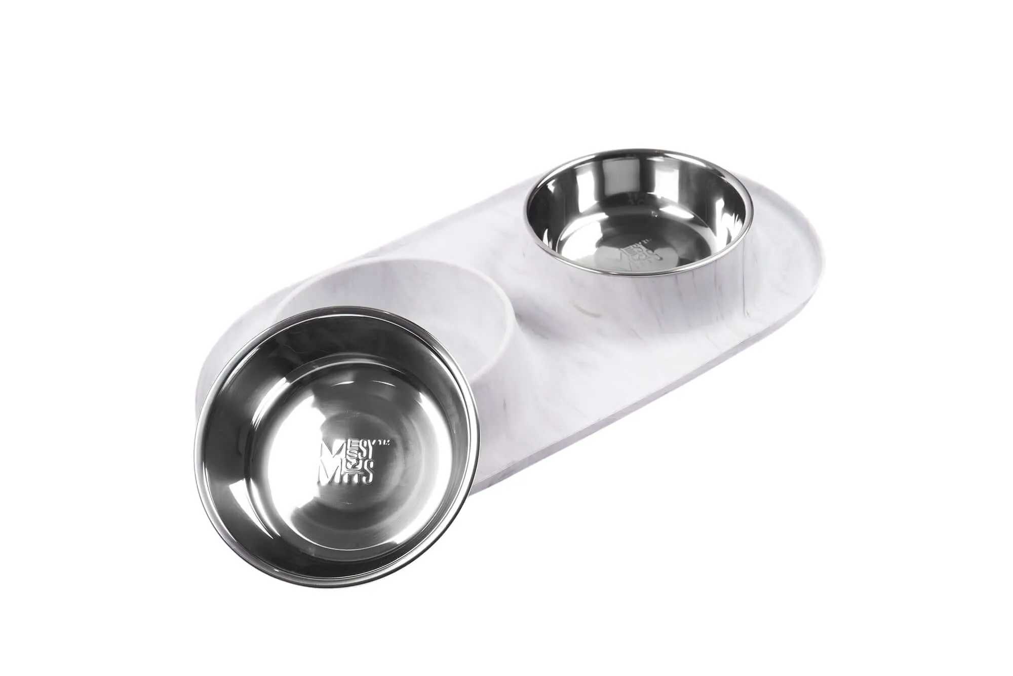 Double Silicone Dog Feeder with Stainless Bowls, Large, 3 Cups Per Bowl, Marble Design