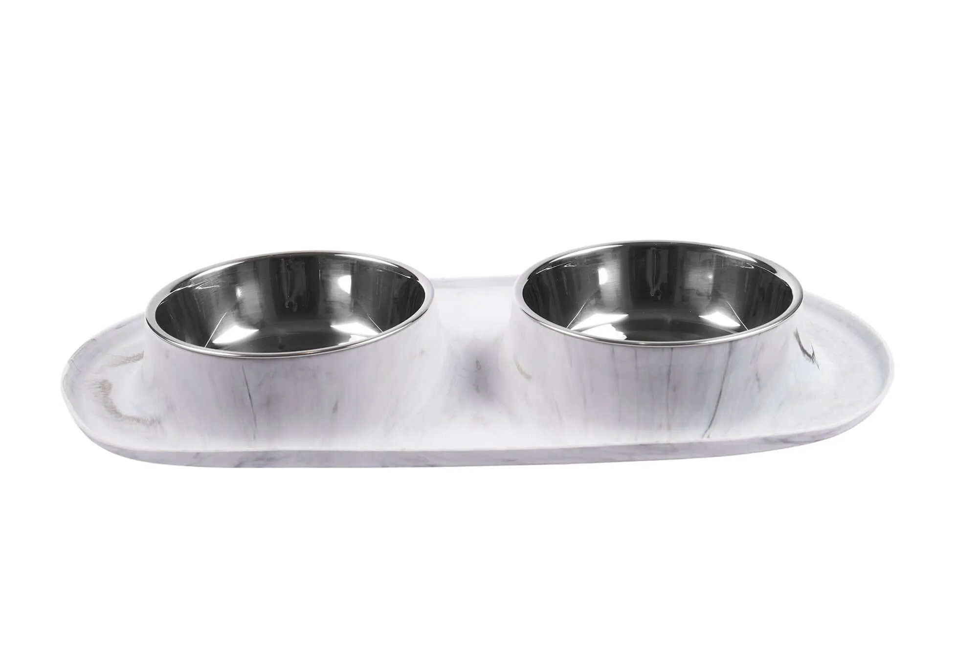 Double Silicone Dog Feeder with Stainless Bowls, Large, 3 Cups Per Bowl, Marble Design