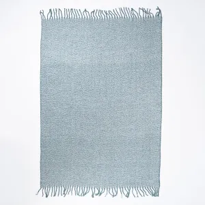 Faux Mohair Throw / Blanket - Herringbone Ink Blue