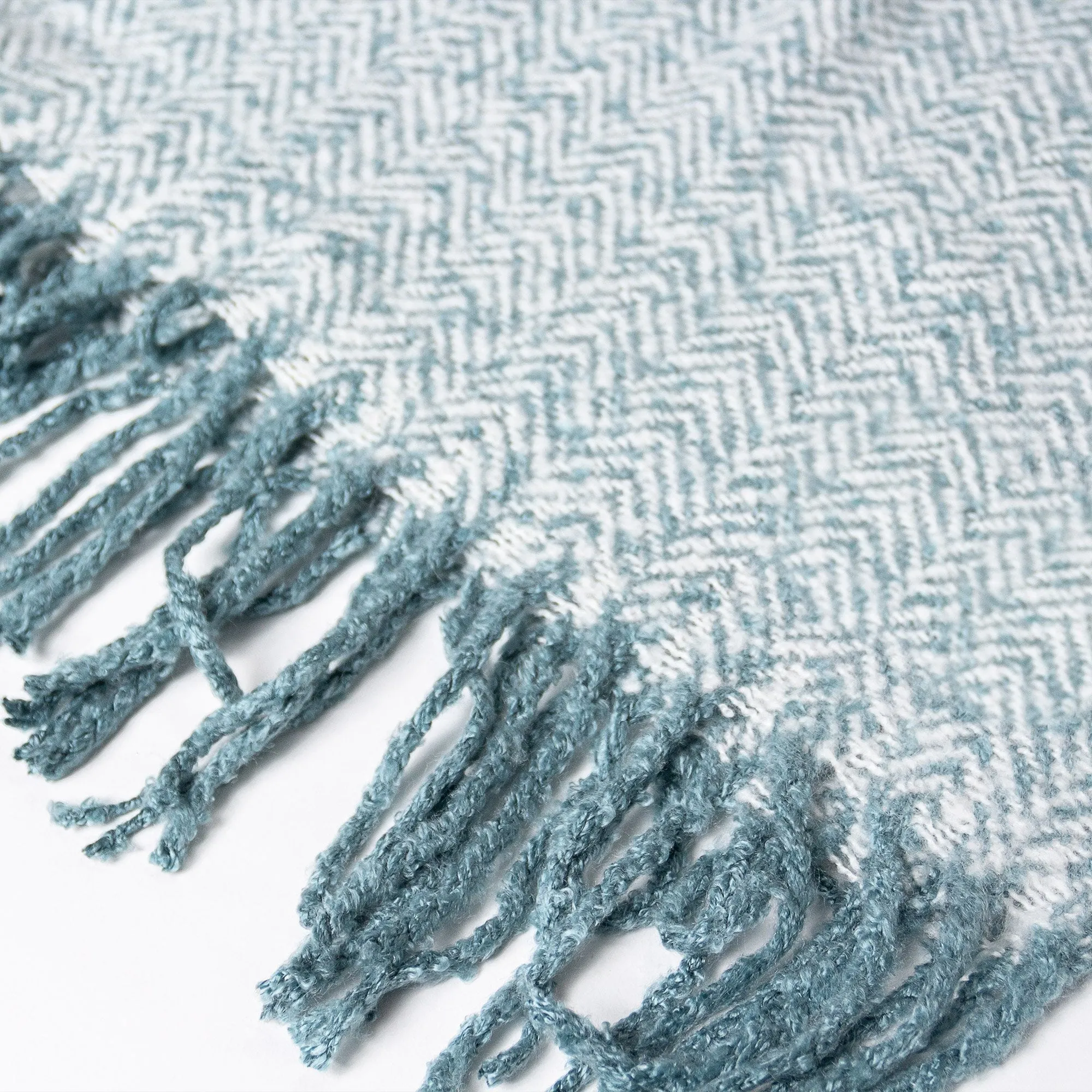 Faux Mohair Throw / Blanket - Herringbone Ink Blue