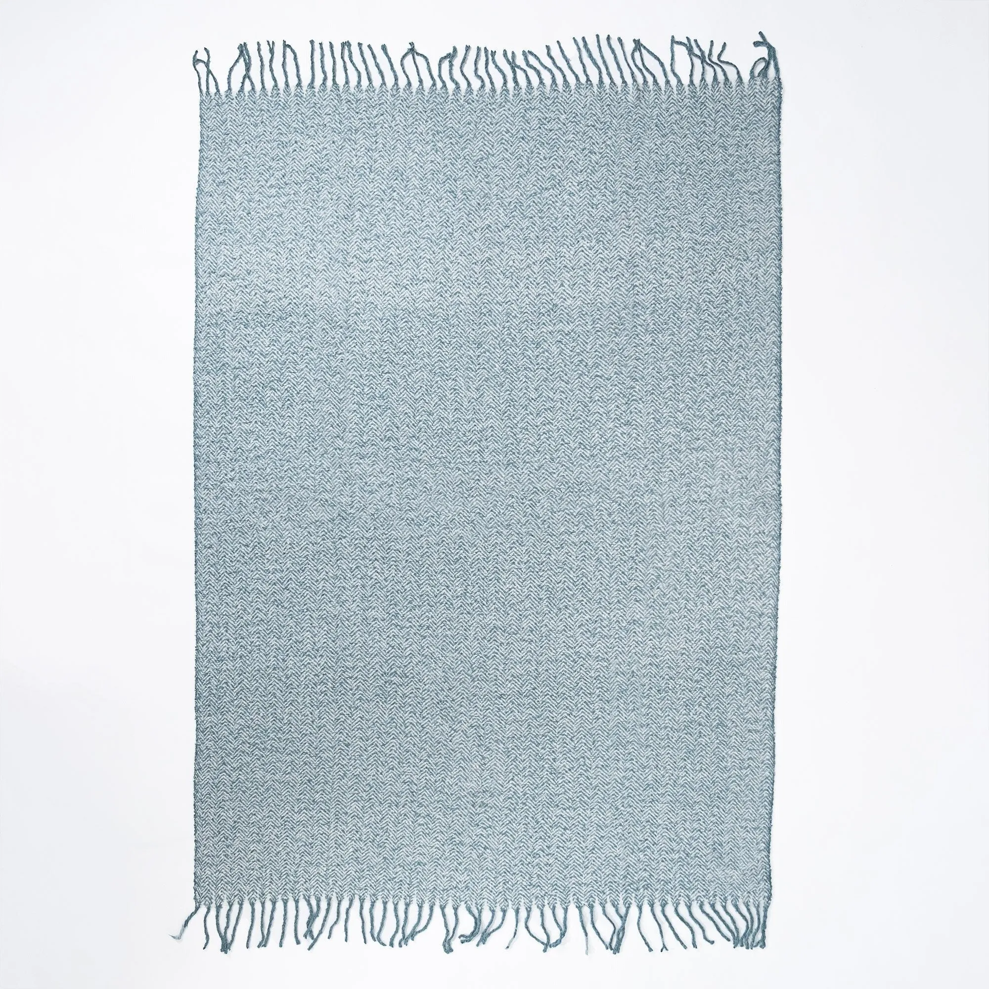 Faux Mohair Throw / Blanket - Herringbone Ink Blue