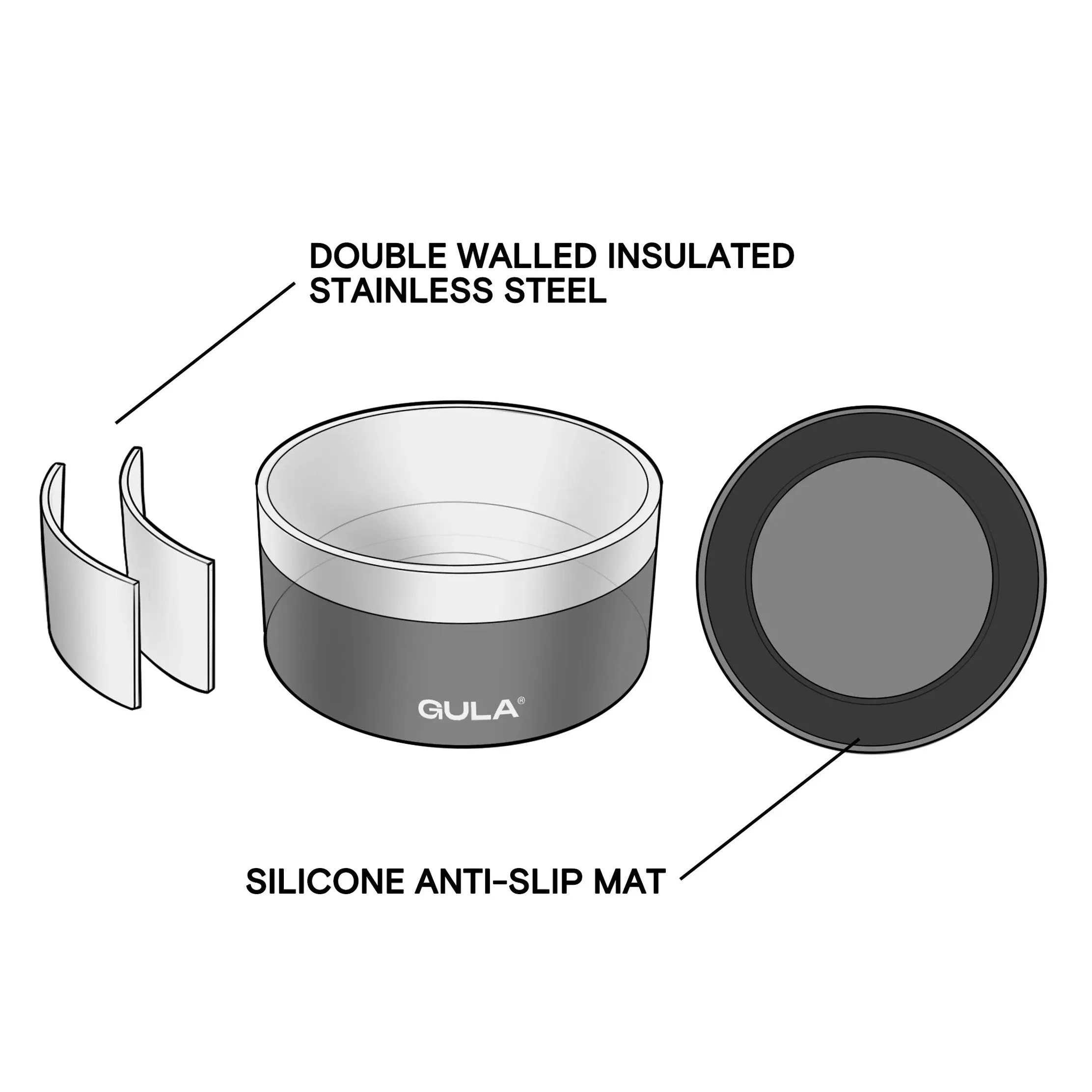 GULA | Double walled and insulated - Silver Dog Bowl