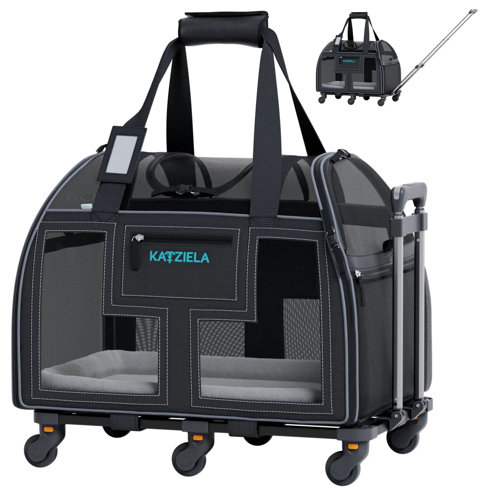 Katziela - Luxury Lorry PRO Pet Carrier with Removable Wheels Gray