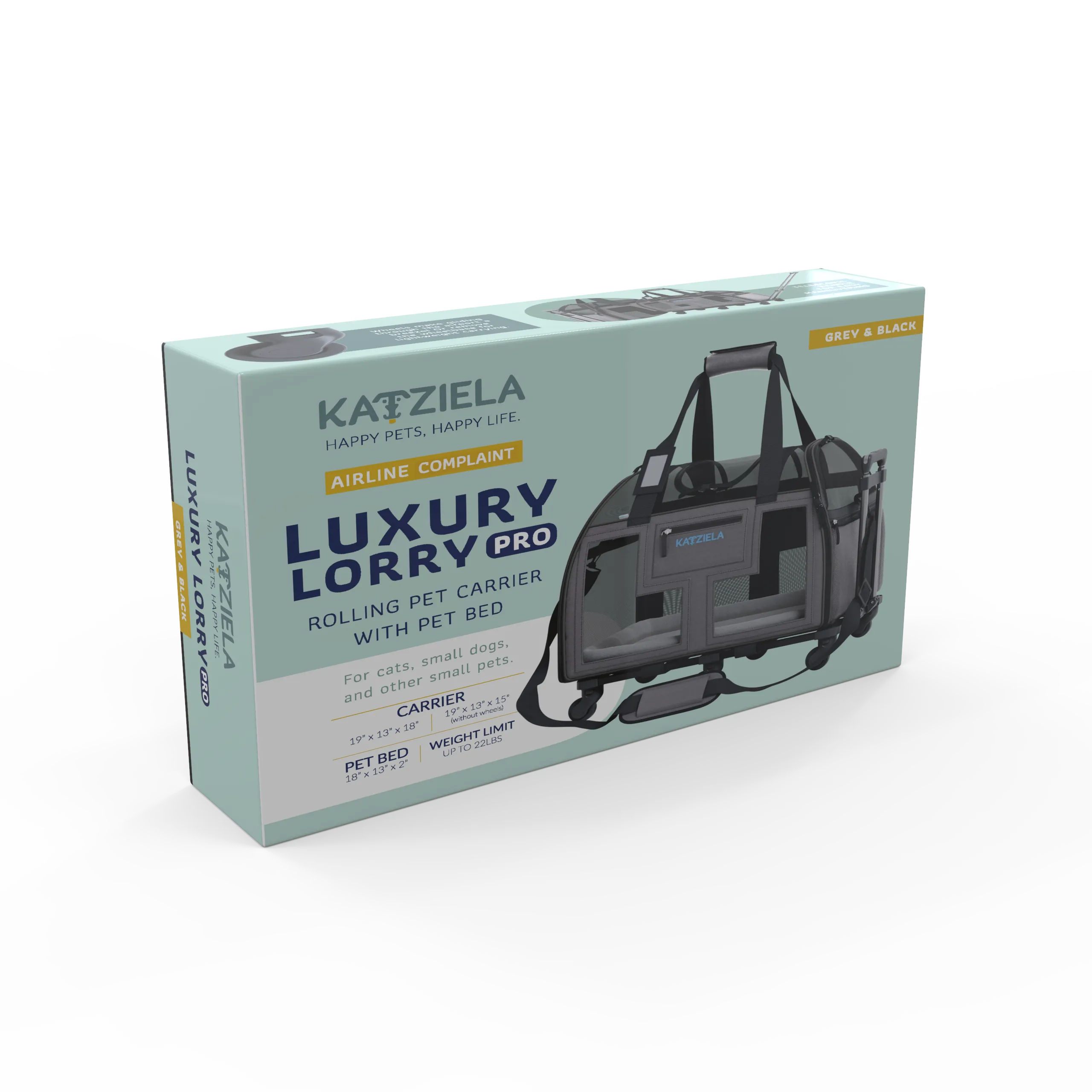 Katziela - Luxury Lorry PRO Pet Carrier with Removable Wheels Gray