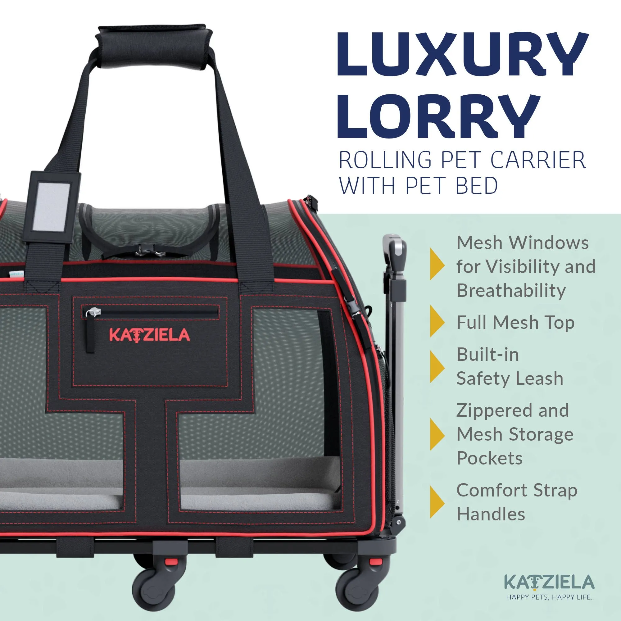 Katziela - Luxury Lorry PRO Pet Carrier with Removable Wheels Gray