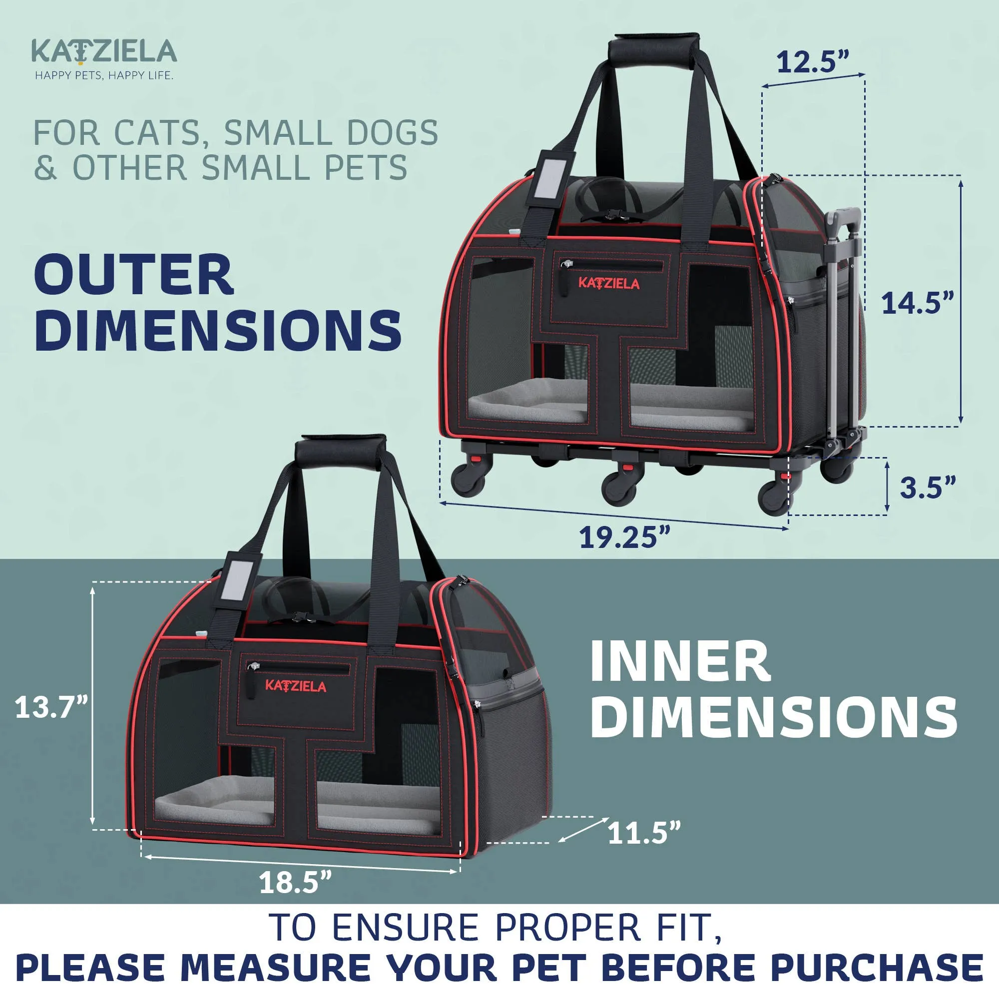 Katziela - Luxury Lorry PRO Pet Carrier with Removable Wheels Gray