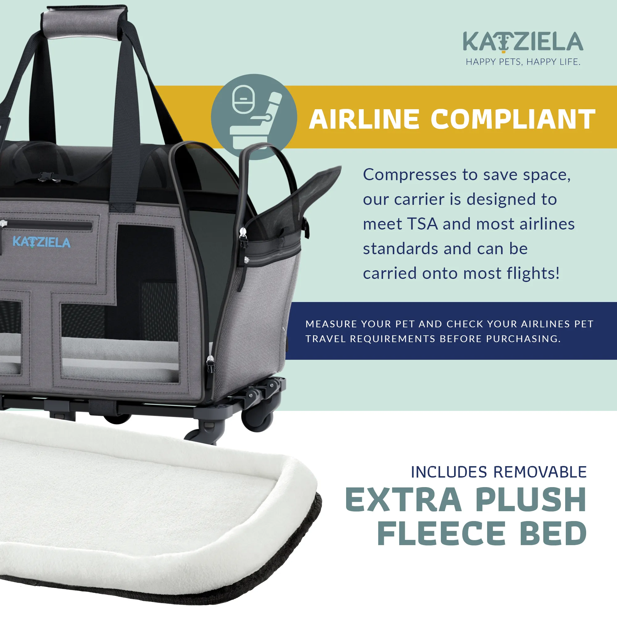 Katziela - Luxury Lorry PRO Pet Carrier with Removable Wheels Gray
