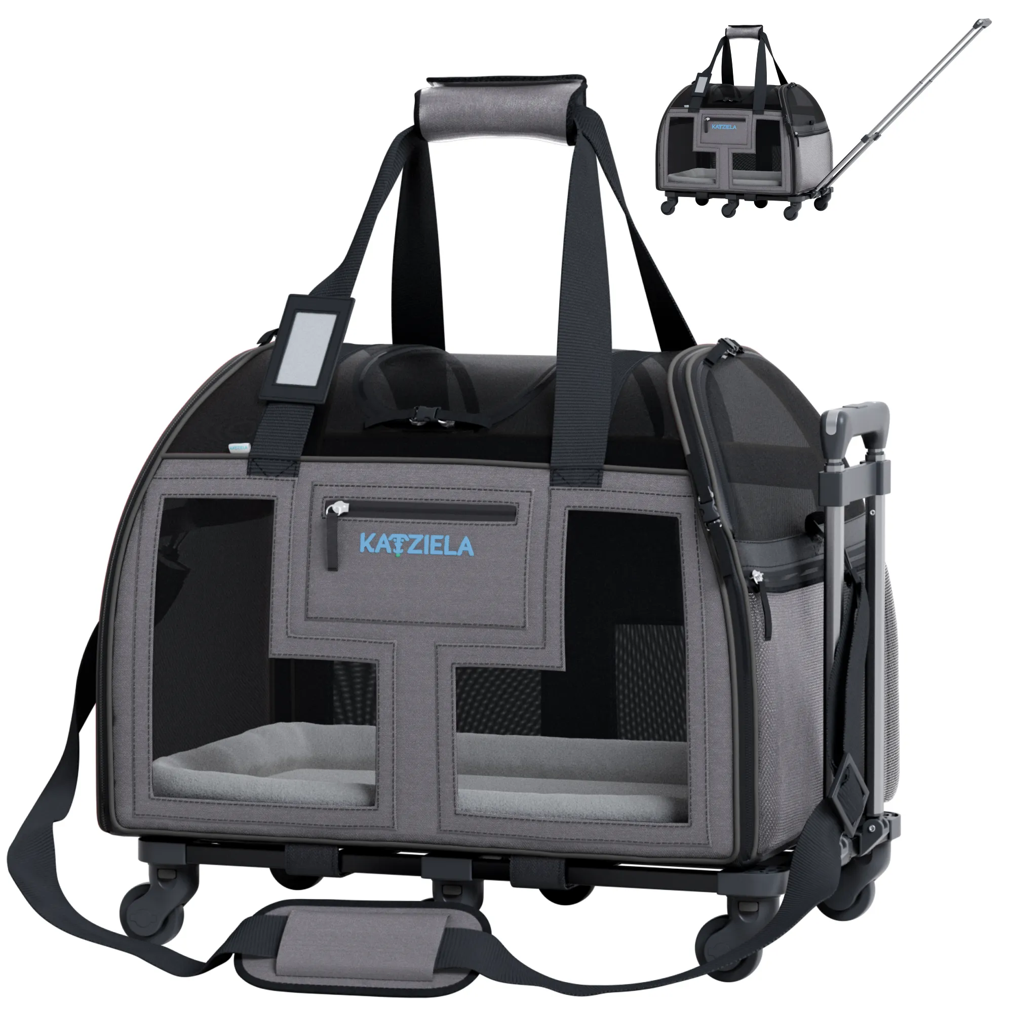 Katziela - Luxury Lorry PRO Pet Carrier with Removable Wheels Gray