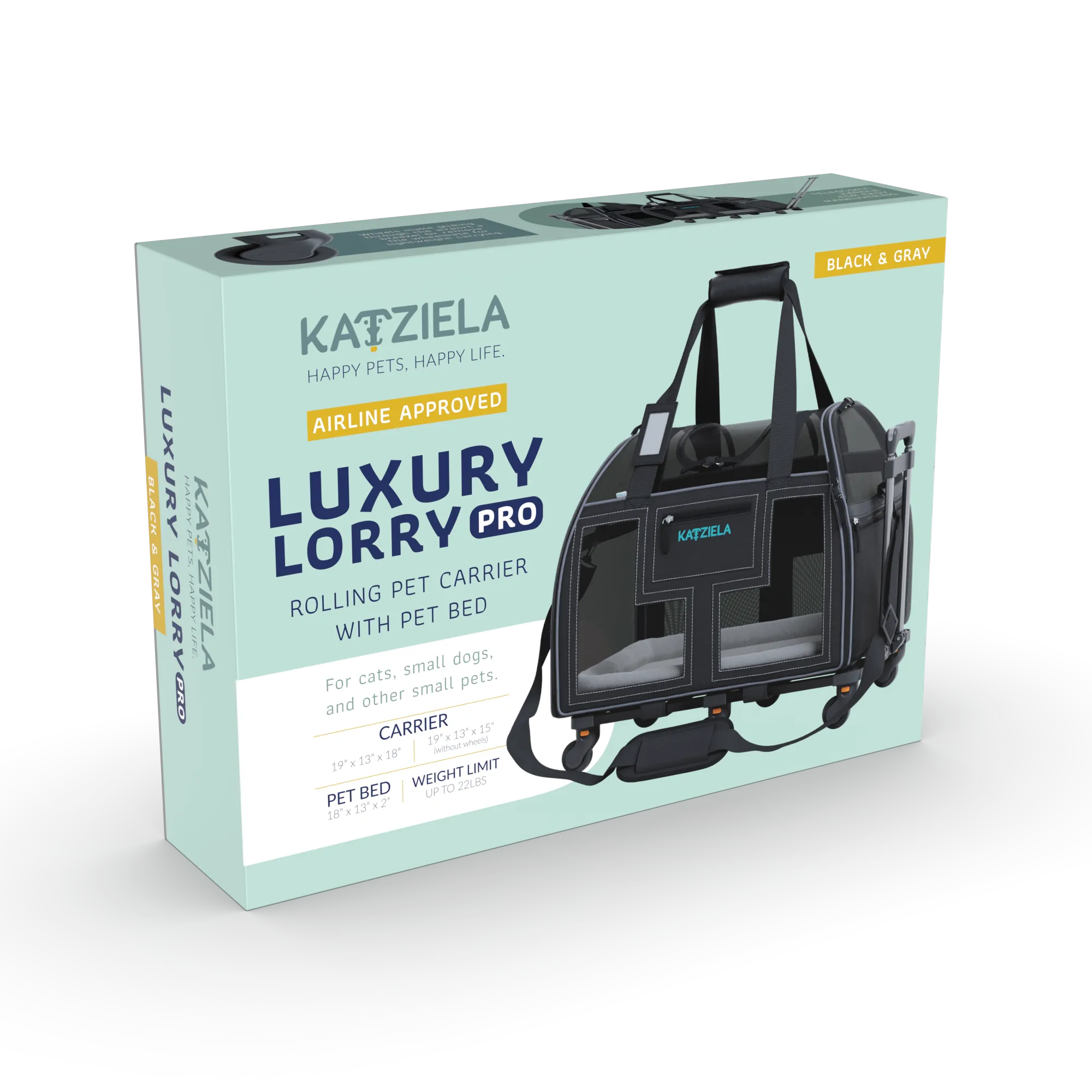Katziela - Luxury Lorry PRO Pet Carrier with Removable Wheels Gray