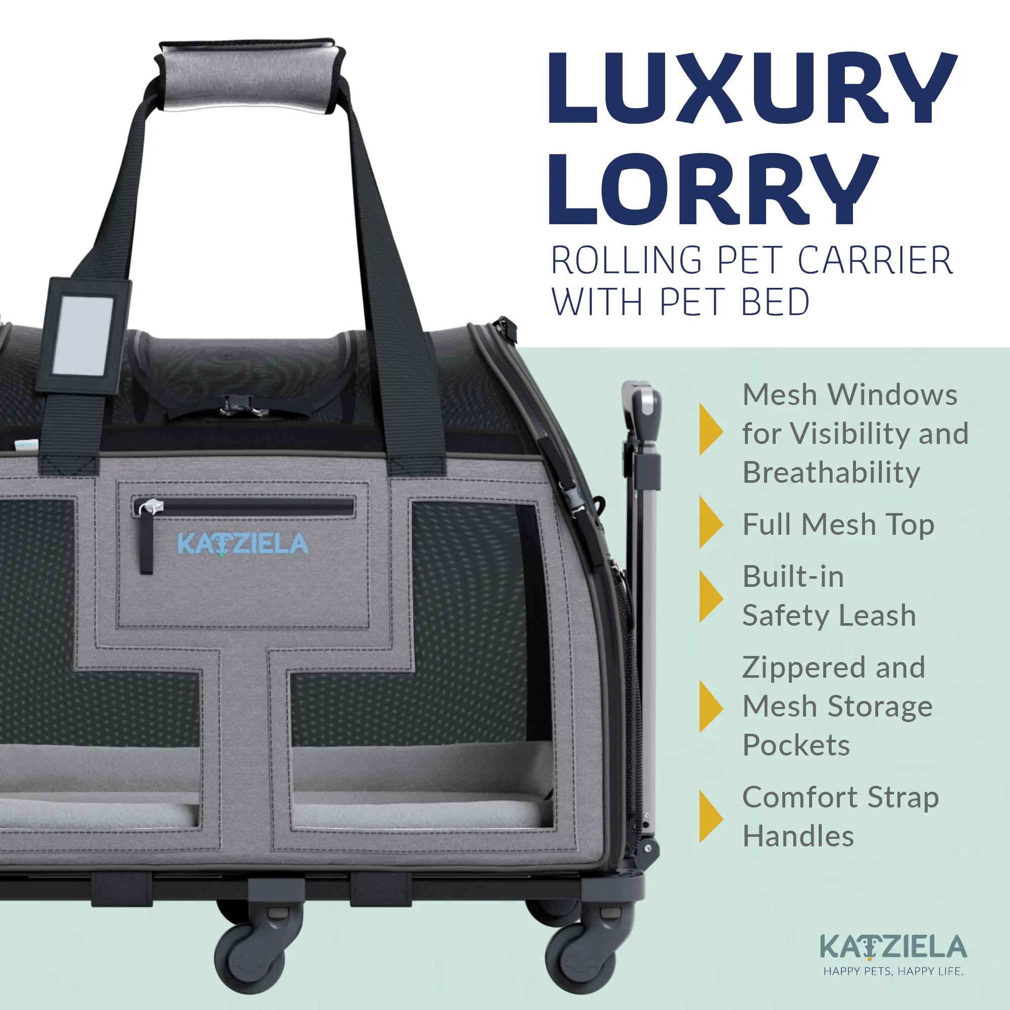Katziela - Luxury Lorry PRO Pet Carrier with Removable Wheels Gray