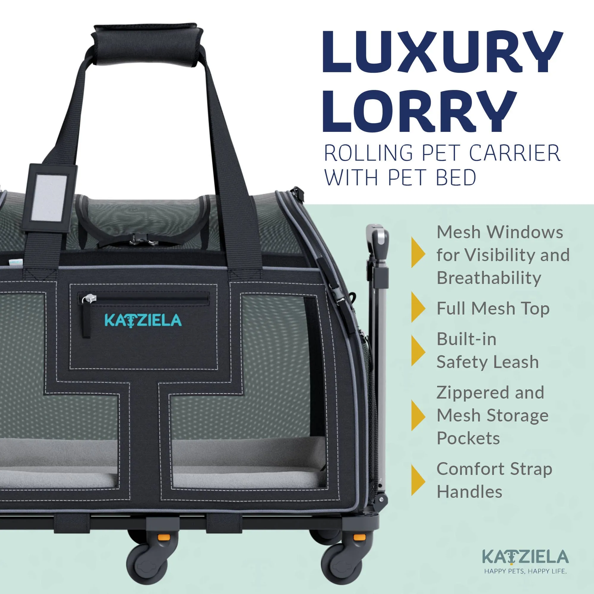 Katziela - Luxury Lorry PRO Pet Carrier with Removable Wheels Gray