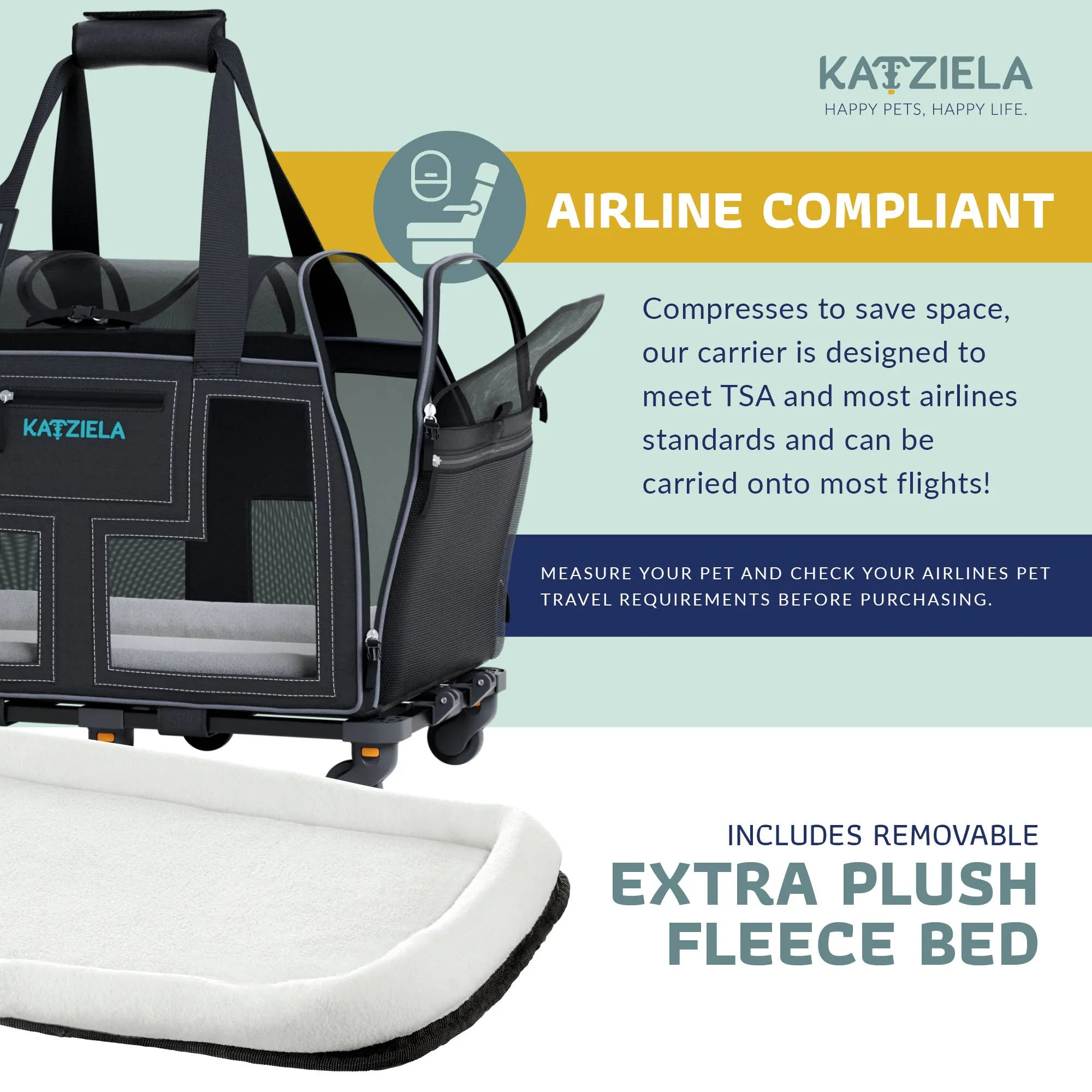 Katziela - Luxury Lorry PRO Pet Carrier with Removable Wheels Gray