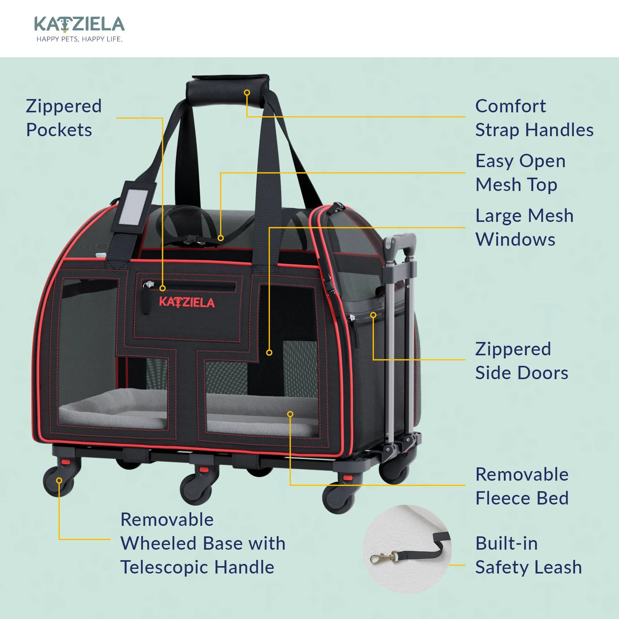 Katziela - Luxury Lorry PRO Pet Carrier with Removable Wheels Gray
