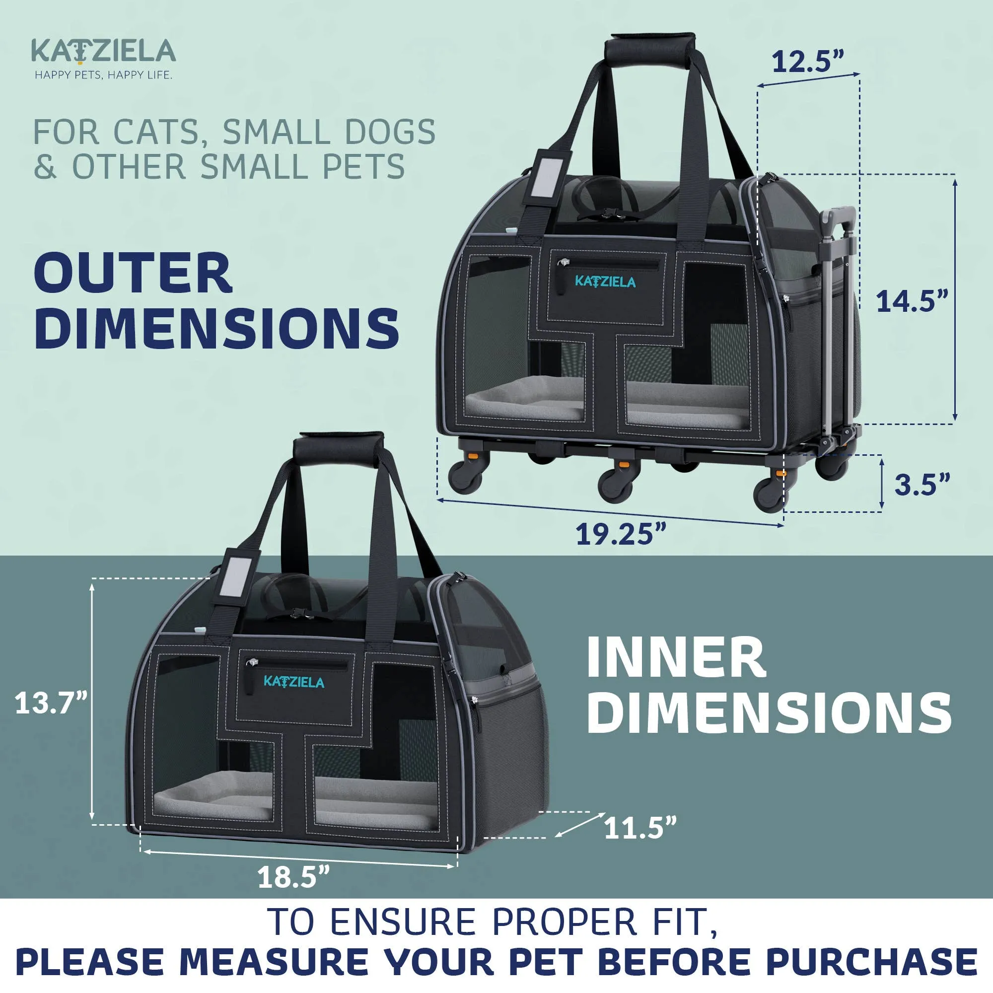 Katziela - Luxury Lorry PRO Pet Carrier with Removable Wheels Gray