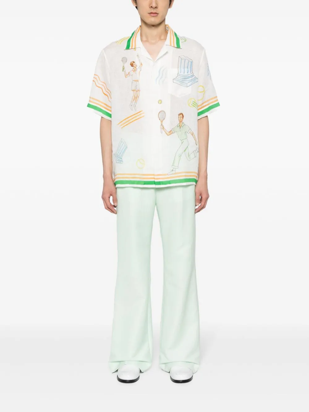 logo-print linen shirt