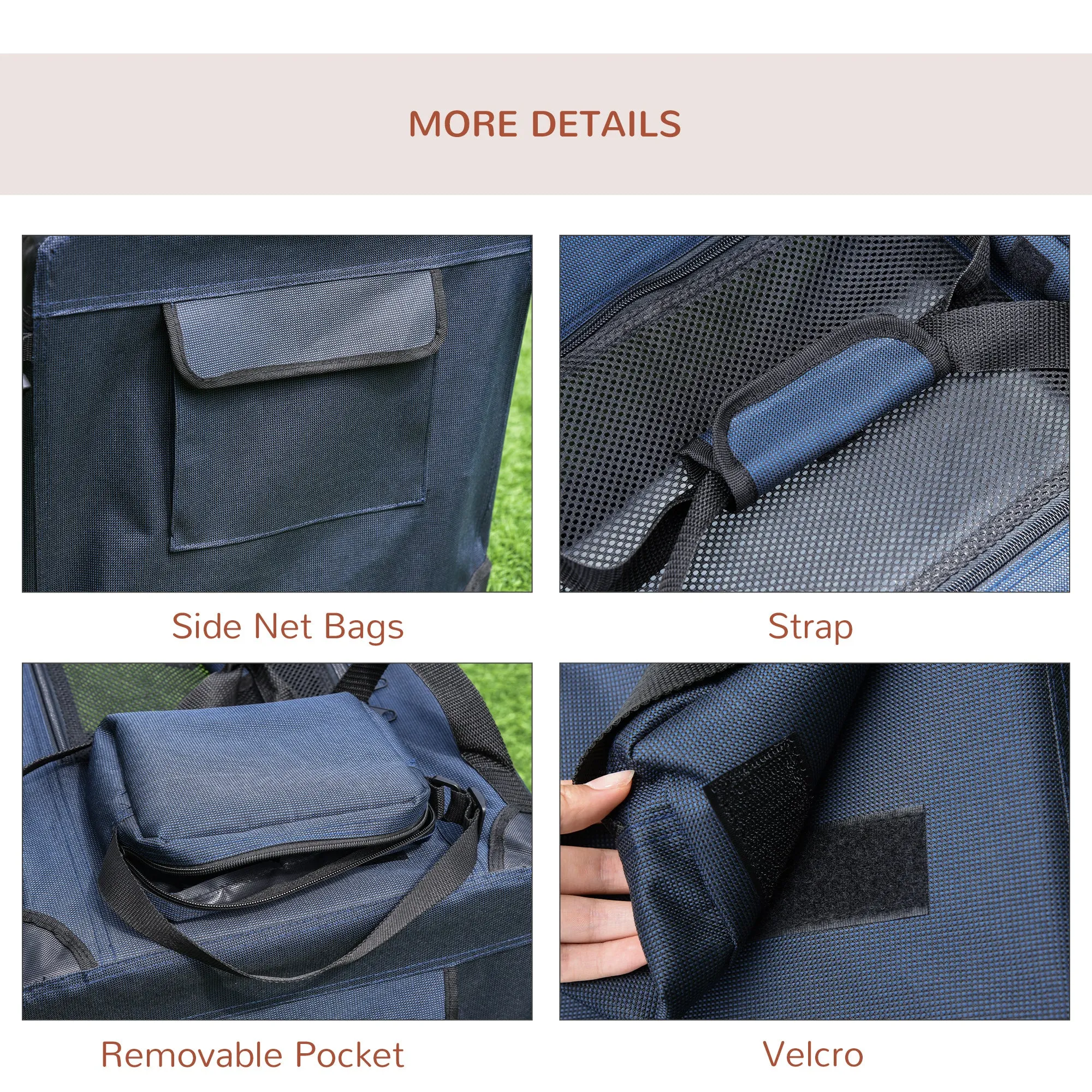Portable Pet Carrier Folding Crate with Cushion, 60L x 41.5W x 41H cm - Dark Blue