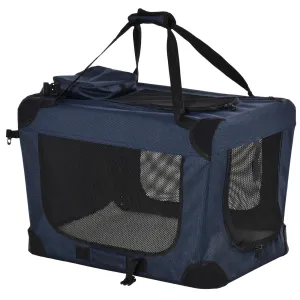Portable Pet Carrier Folding Crate with Cushion, 60L x 41.5W x 41H cm - Dark Blue